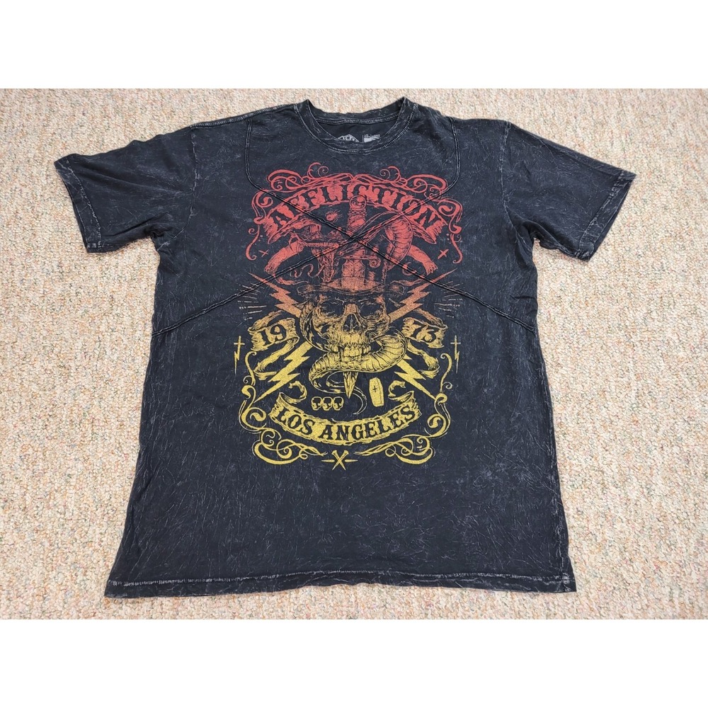 Affliction Shirt Mens 2XL Black Acid Wash Skull Dagger Los Angeles MMA Y2K